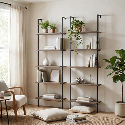 aboxoo Ladder Shelf Open Bookshelf 5-tier Wood Wall-mounted Bookcase Storage Rack Open Back Industrial Modern Plant Flower Stand Utility Organizer Bookcase Metal Frame Furniture Office Kitchen Bedroom