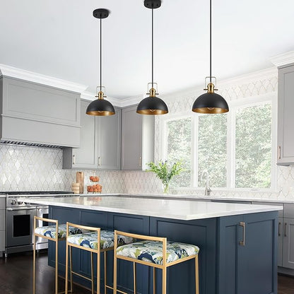 12 Inch Pendant Lights for Kitchen Island Matte Blacks Farmhouse Pendant Light fixtures Adjustable Height Dome Hanging Light for Dinning Room Bedroom Hallway,1 Pack