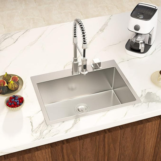 Drop In Bar Sink 24×18x9 Inch Kitchen Sink Drop In Stainless Steel Topmount Sinks 16 Gauge Single Bowl Topmount RV Sinks