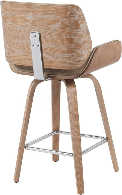 Tyler Modern Counter Height Swivel Bar Stool with White Wash Finished Wood and Vintage Brown Upholstery Set of 2