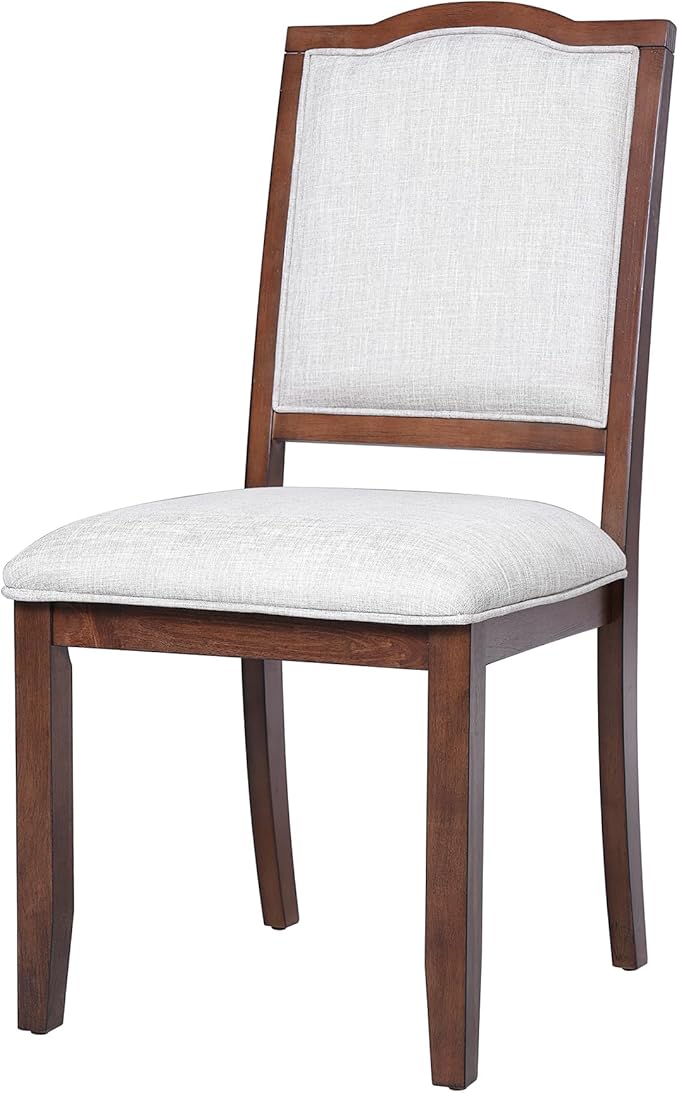 Ball & Cast Farmhouse Dining-Chairs Set of 4, High Back Wood Frame Dining Room Chair with Padded Seat, Modern Upholstered Kitchen Island Seating, 4 Pack Mid-Century Chairs, Cherry&Beige