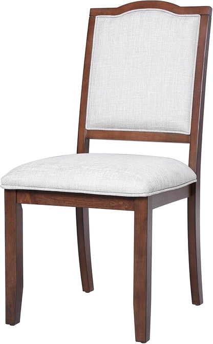 Ball & Cast Farmhouse Dining-Chairs Set of 4, High Back Wood Frame Dining Room Chair with Padded Seat, Modern Upholstered Kitchen Island Seating, 4 Pack Mid-Century Chairs, Cherry&Beige