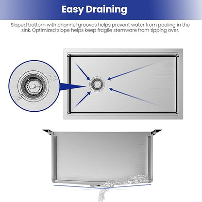 JOMOO 32‑Inch Brushed Stainless Steel Workstation Sink, 10″ Deep Single Bowl Undermount Kitchen Sink Set with Accessories