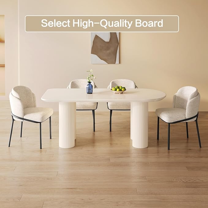 Guyii 62.99" Cream White Dining Table Set with 6 Chairs, Modern Kitchen Table, Indoor Use for Kitchen, Dining Room, Living Room, Small Spaces