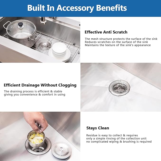 33 Farmhouse Sink, Drop In Stainless Steel Apron Front Farm Sink 33x22x9 Single Bowl 16 Gauge with Accessories