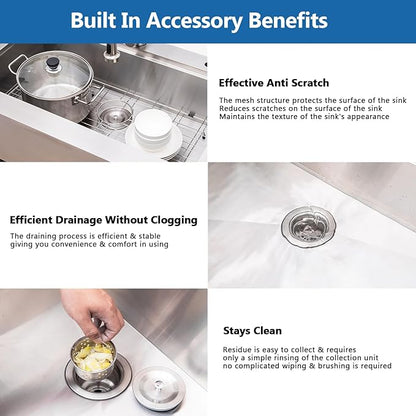 33 Farmhouse Sink, Drop In Stainless Steel Apron Front Farm Sink 33x22x9 Single Bowl 16 Gauge with Accessories