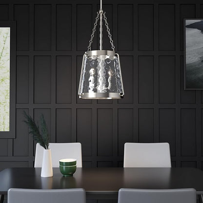 ML Lighting | Adabella Collection | 20403-PN | 3 Light Pendant in Polished Nickel Finish with Clear Hammered Glass Shade | Perfect for Kitchens, Dining Rooms, Living Rooms, Entryways, Hallways