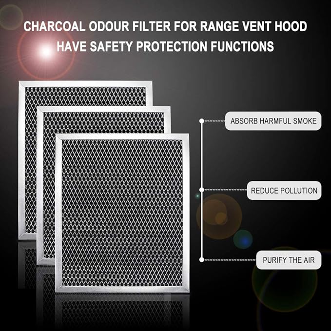 97007696 Range Hood Filter Charcoal Odour Filter for Range vent hood by Cenipar (8 3/4" X 10 1/2" X 3/8")-3 Pack