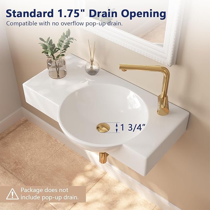 Wall Mount Sink, Deer Valley 30" x 18" Bathroom Vessel Sink, White Ceramic Bathroom Wall Hung Sink with Right Side Faucet Mount