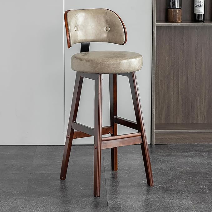 Set of 2/4 Counter Height Stools, 33" Upholstered Faux Leather with Back and Solid Wood Legs, Mid Century Chair for Kitchen Island Dining Room,Gray1-Set of 2