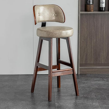 Set of 2/4 Counter Height Stools, 33" Upholstered Faux Leather with Back and Solid Wood Legs, Mid Century Chair for Kitchen Island Dining Room,Gray1-Set of 2