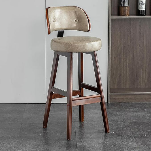 Set of 2/4 Counter Height Stools, 33" Upholstered Faux Leather with Back and Solid Wood Legs, Mid Century Chair for Kitchen Island Dining Room,Gray1-Set of 2