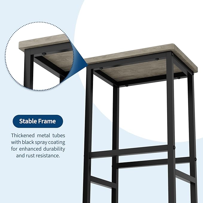 IDEALHOUSE 36" Counter Height Dining Table Set for 2 with Bar Stools and Storage Shelves, Space-Saving Kitchen Table for Small Space, Apartment, Studio, Grey
