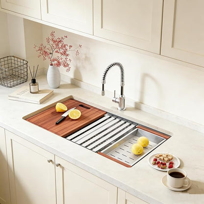 MILOSEN 30''x18'' Double Bowl Undermount Kitchen Sink, T304 Stainless Steel 50/50 Workstation Sinks with 10'' Deep Basins & Custom Accessories, Large Handmade Sinks, Modern & Stylish Design