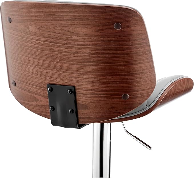 Armen Living Brock Modern Adjustable Height Swivel Gray Faux Leather and Walnut Wood Bar Stool with Chrome Base for Kitchen Island Counter