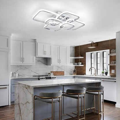 31.5" Modern LED Ceiling Light 6-Square Dimmable Ceiling Light Fixtures with Remote 3000K-6000K Chrome Close to Ceilings Lamp 60W Flush Mount Ceiling Lamp for Living Room, Bedroom