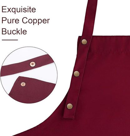 Apron for Men Women with Adjustable Straps and Large Pockets, Canvas Cotton Cooking Kitchen Chef Bib Aprons Waterproof Red