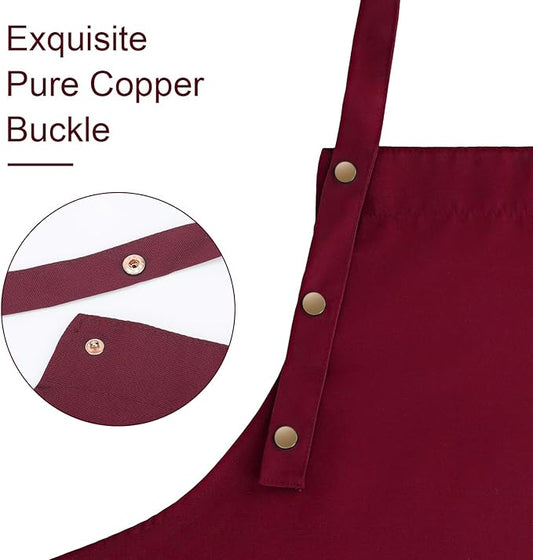 Apron for Men Women with Adjustable Straps and Large Pockets, Canvas Cotton Cooking Kitchen Chef Bib Aprons Waterproof Red