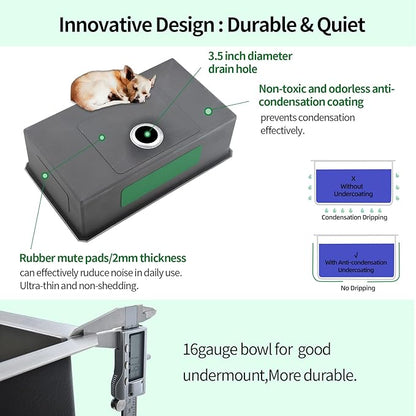 Undermount Kitchen Sink, 28 x 19 Inch Sink Kitchen16 Gauge Stainless Steel Outdoor Laundry Kitchen Sinks Single Bowl