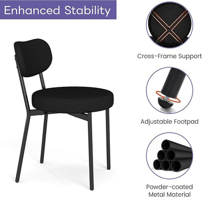 Murago Dining Chairs Set of 2 pcs, Boucle Comfortable Upholstered Seat Fabric with Curved Backrest, Mid Century Modern Contemporary Scandinavian Designer Chairs Ideal for Dining Room, Kitchen, Black