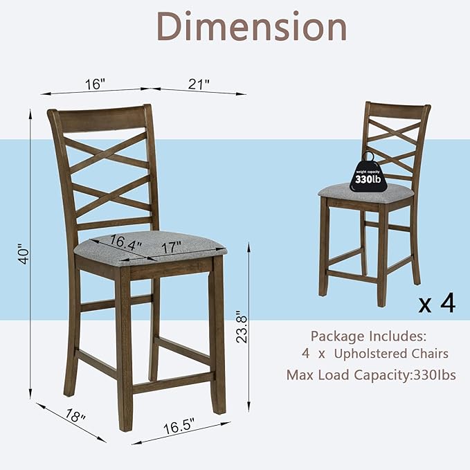 Set of 4 Dining Chairs, Wooden Kitchen Chairs with Padded Cushion, Upholstered Stools for Kitchen Island, Dining Room, Living Room, Easy Assembly (Walnut - Cross-backrest)