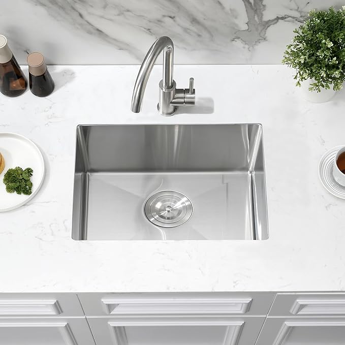 22 Inch Undermount Kitchen Sink, 22x16 Undermount Stainless Steel Utility Laundry Sinks 18 Gauge Handmade 8" Deep Single Bowl Kitchen Bar Sink with Basket Strainer