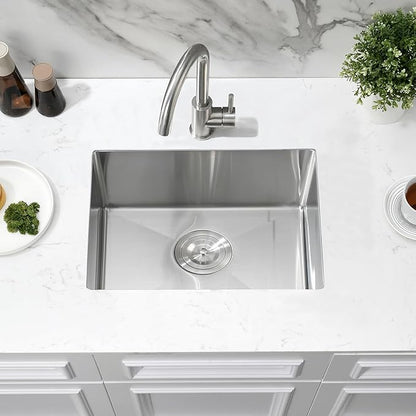 22 Inch Undermount Kitchen Sink, 22x16 Undermount Stainless Steel Utility Laundry Sinks 18 Gauge Handmade 8" Deep Single Bowl Kitchen Bar Sink with Basket Strainer