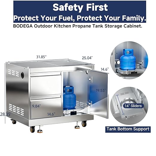 BODEGA Stainless Steel Commercial Kitchen Sinks Cabinet and Outdoor Kitchen Cabinet for Refrigerator Combo, 30 Inch Propane Gas Grill With Rotisserie Chicken Fork Kit & Spice-Rack,For Home,kitchen,RV.