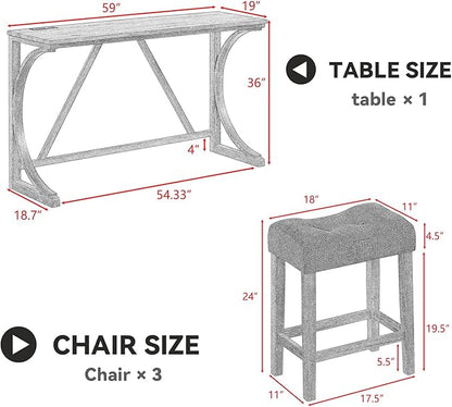 LKTART Dining Bar Table and Chairs Set 4 Piece with Power Outlet, Bar Table Set with 3 Padded Stools, Industrial Breakfast Table Set for Living Room Dining Room Game Room