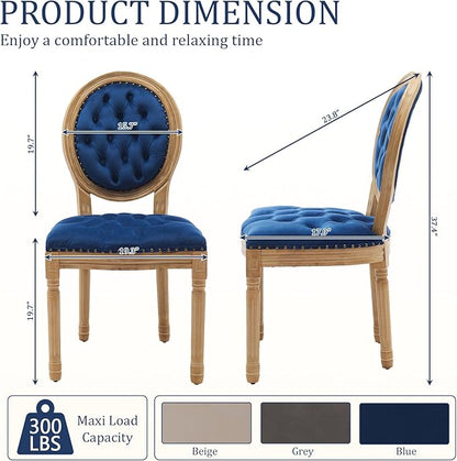 Velvet Dining Chairs Set of 2, Vintage Wooden Dining Chair with Solid Wood Legs, Upholstered Farmhouse Kitchen Chair for Living Room, Restaurant, Bedroom (Blue, Set of 2)