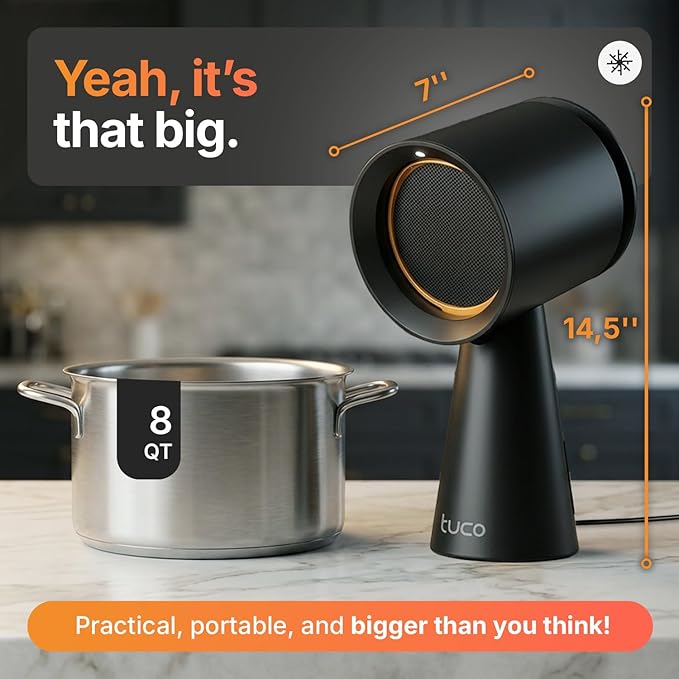 TUCO Portable Range Hood, Countertop Kitchen Exhaust Fan with 3 Speeds, 5-Layer Filter, Powerful Smoke Removal, Low Noise, Oil Cup, Air Purifier for Apartments, Dorms & Indoor BBQ Smokeless – Black