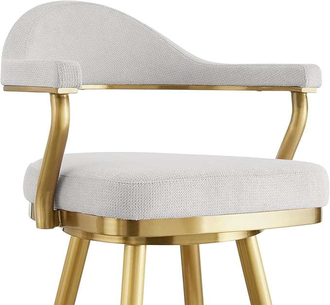 Armen Living Justin Modern Farmhouse 30" Seat Height Swivel Bar Stool with Silver Fabric and Gold Brushed Stainless Steel Legs for Kitchen Island Counter