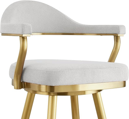 Armen Living Justin Modern Farmhouse 30" Seat Height Swivel Bar Stool with Silver Fabric and Gold Brushed Stainless Steel Legs for Kitchen Island Counter