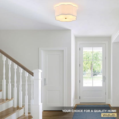 12.99“ Semi Flush Mount Ceiling Light Fixture Modern 3-Lights Gold Drum Ceiling Lighting Vintage Linen Ceiling Lamp for Laundry Room, Kitchen, Basement, Dining Room, Bedroom