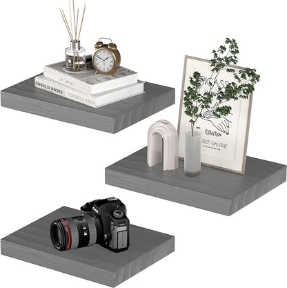 PopiShelves Small Floating Shelves for Wall - 12 x 9 Inch Grey Shelves for Bedroom, Living Room, Bathroom, Kitchen, Office Decor Set of 3