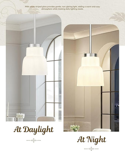 FEMILA 6.7" Milk Glass Pendant Lights Kitchen Island, Brushed Nickel Antique Chandelier, Hanging Light Fixture for Bedroom Hotel Living Room, 4FYD87MIL BN