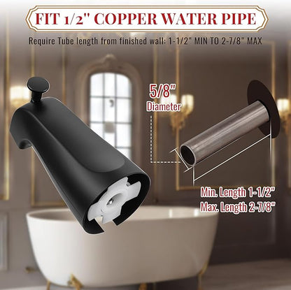 Enhon Slip on Tub Spout with Diverter, Compatible with American Standard 8888026.002 Tub Spout, Bathroom Bathtub Faucet, Fits 1/2 Copper Water Tube(5/8 Dia), 5/32 Hex Wrench(Matte Black,1)