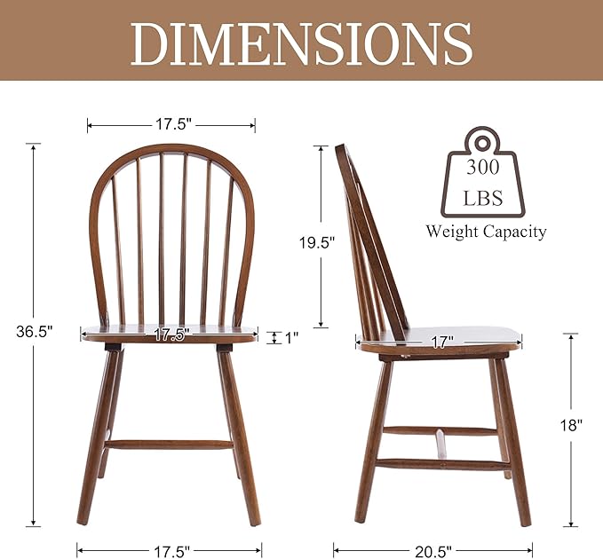 chairus Farmhouse Walnut Dining Chairs Set of 6, Windsor Wooden Dining Room Chairs with Spindle Bow Back, Modern Cottage Armless Side Kitchen Chairs