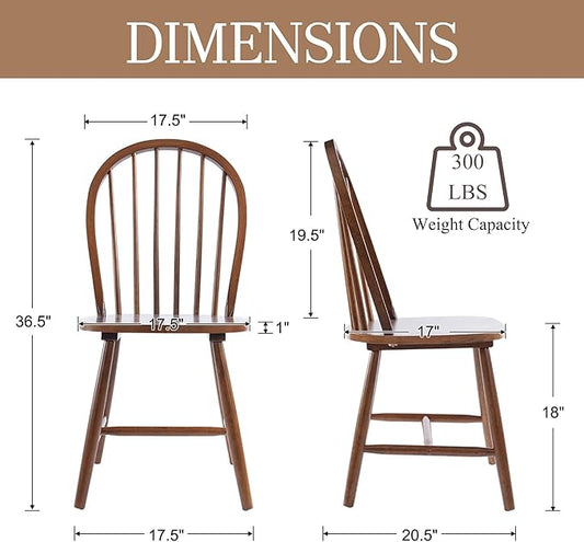 chairus Farmhouse Walnut Dining Chairs Set of 6, Windsor Wooden Dining Room Chairs with Spindle Bow Back, Modern Cottage Armless Side Kitchen Chairs