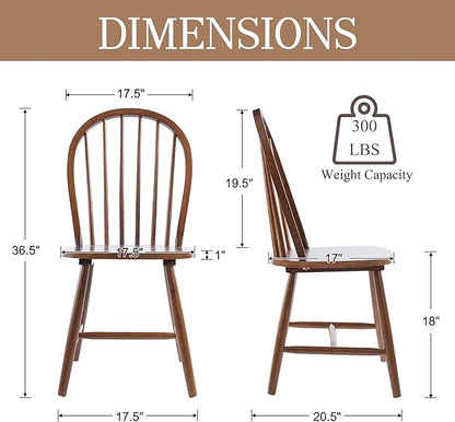 chairus Farmhouse Walnut Dining Chairs Set of 4, Windsor Wooden Dining Room Chairs with Spindle Bow Back, Modern Cottage Armless Side Kitchen Chairs