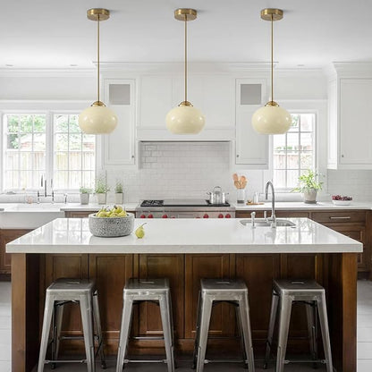 KCO Lighting Gold Kitchen Island Lighting Small Yellow Glass Globe Pendant Light Fixture Brass Hanging Light Fixture for Dining Room Entryway Hallway