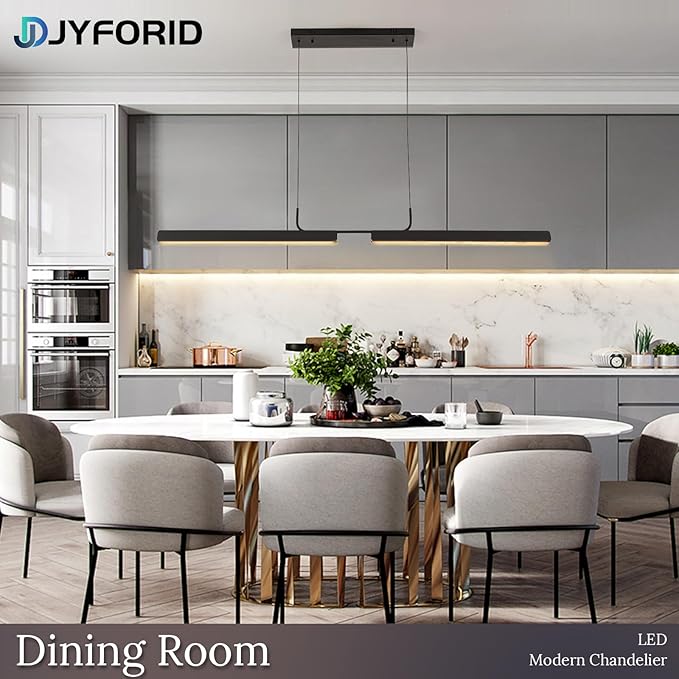 Modern Black Linear LED Pendant Light with Remote Control, 59" 20W 3-Color Temp Stepless Dimmable Island Pendant Lights, Hanging Adjustable Minimalist Pendant for Dining Room Kitchen Bar
