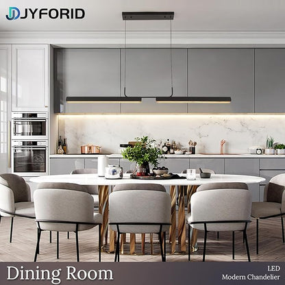 Modern Black Linear LED Pendant Light with Remote Control, 59" 20W 3-Color Temp Stepless Dimmable Island Pendant Lights, Hanging Adjustable Minimalist Pendant for Dining Room Kitchen Bar