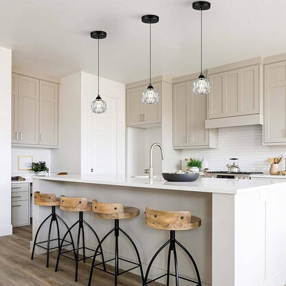 Weesalife Crystal Chandeliers for Dining Room Lights Fixture Over Table, 3 Pack Black Modern Pendant Light Fixture，Crystal Pendant Lighting for Kitchen Island Bathroom Bar