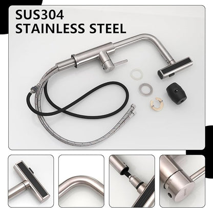 AIMADI Waterfall Kitchen Faucet with Pull Down Sprayer, Modern Single Handle Single Hole Stainless Steel Kitchen Sink Faucets 3 Modes(Sweep/Stream/Waterfall),Brushed Nickel