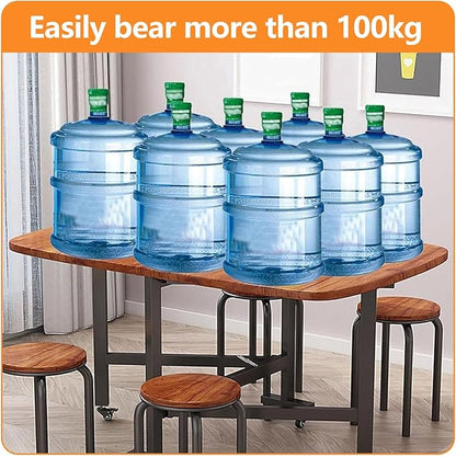 Folding Dining Table, Solid Wooden Foldable Kitchen Table with 6 Wheels, Living Room, Brown Drop Leaf Dining Table for 4-8, Multifunction Expandable Folding Table for Small Spaces Kitchen, Bedroom