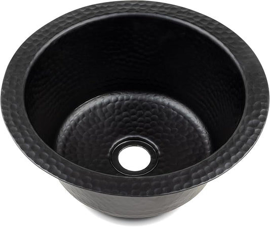 Monarch Abode Kitchen & Bar Sink – 12-inch Essex Dual Mount Drop in Bar Prep Sink, Hand Hammered Matte Black Aluminum Sinks, Drop in or Undermount Kitchen Sinks, Single Circular Dual Mount Bowl
