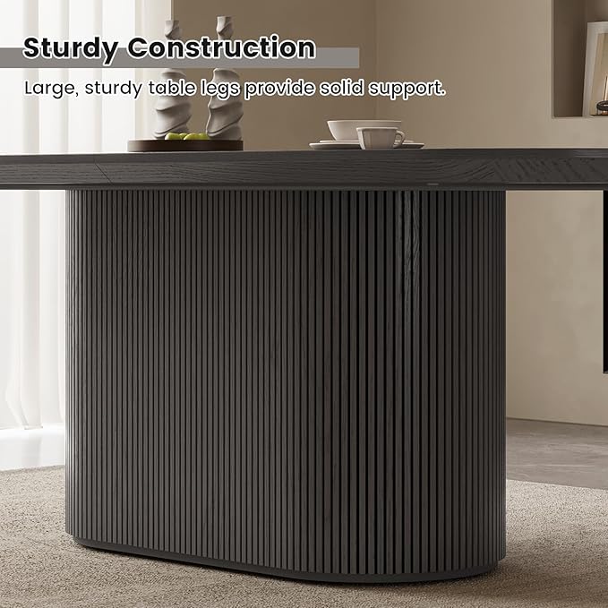 70" Oval Dining Table Set for 6, 7 Piece Kitchen Table Set with Oval Pedestal, Modern Dining Room Tables with 6 Chairs for Kitchen, Living Room, Bar, Black Dinner Tables
