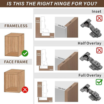 10 Pack Full Overlay Soft Close Cabinet Hinges 105° Frameless 3 Way Adjustable Kitchen Cabinet Door Hinges with Screws Soft Close Hinges for Cabinet Doors Black Nickel