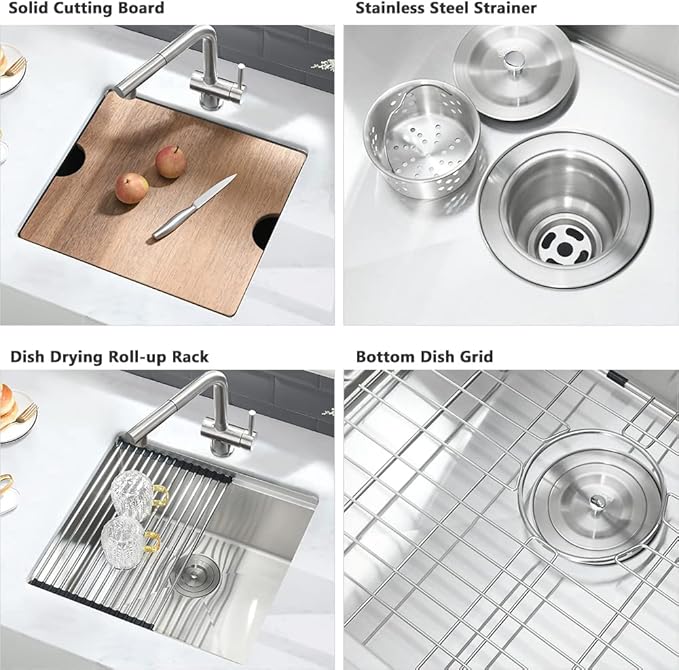 21 Inch Bar Sink Undermount-VASOYO 21x17 Inch Undermount Kitchen Sink Workstation Wet Bar Prep 16 Gauge Stainless Steel Single Bowl Under Mount Rv Sinks with Cutting Board